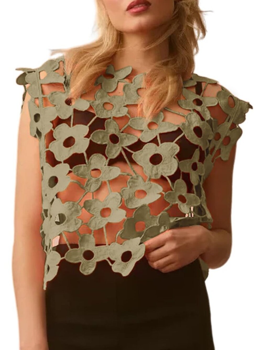 Crochet Tops for Women Hollow Out Floral Lace Vest